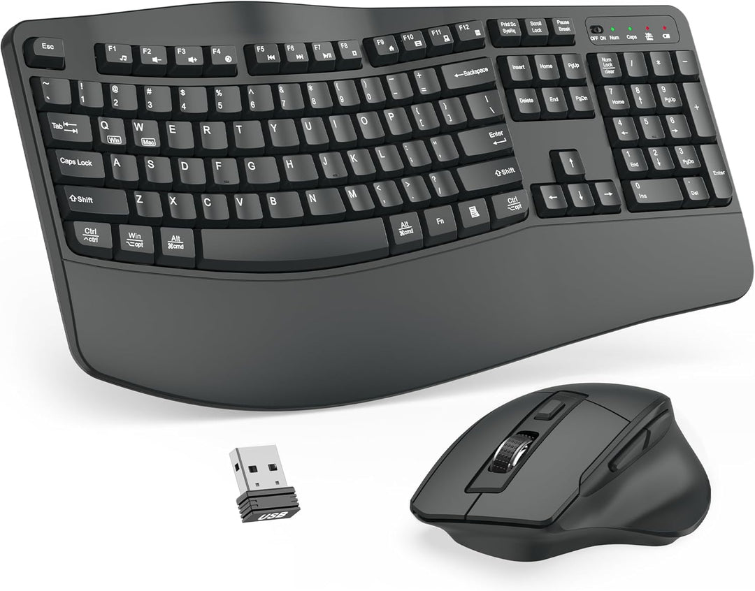 Combo de teclado y mouse inalámbricos, teclado ergonómico de tamaño...