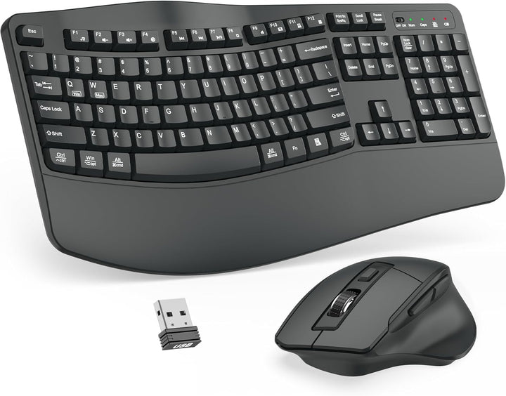 Combo de teclado y mouse inalámbricos, teclado ergonómico de tamaño...