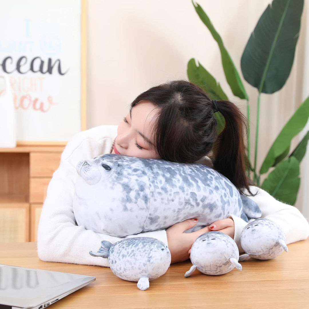 SQEQE Chubby Seal Almohada de peluche con 4 peluches de foca de beb...