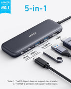 Anker Hub USB C, divisor USBC a HDMI 5 en 1 con pantalla 4K, 1 puer...