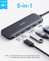 Anker Hub USB C, divisor USBC a HDMI 5 en 1 con pantalla 4K, 1 puer...