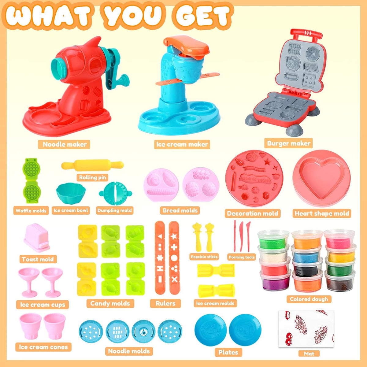 3 en 1 Color Dough Kitchen Creations Set, 12 Colors Dough
