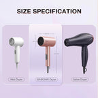 BABONIR Secador de pelo difusor 1875W, secador de pelo plegable iónico, rosa