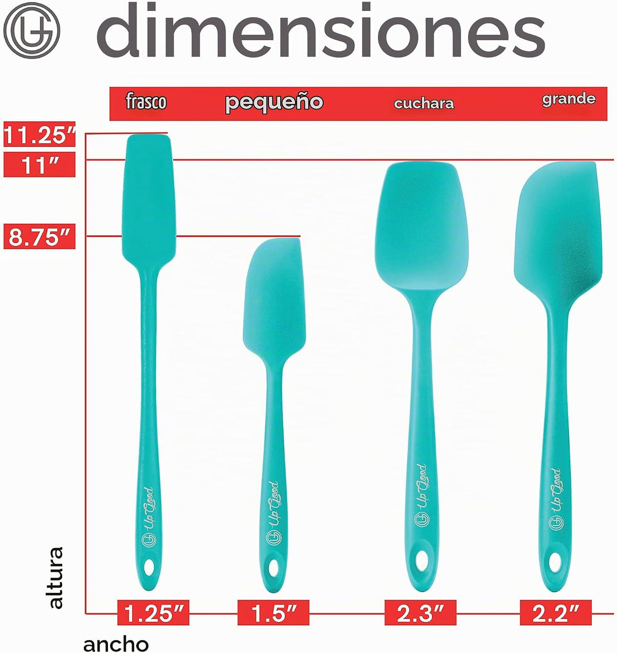 UpGood Juego de espátulas de silicona de 600 °F – Antiadherentes de alta resistencia al calor, espátulas de cocina pequeñas y grandes – Utensilios de cocina flexibles sin BPA de grado profesional –