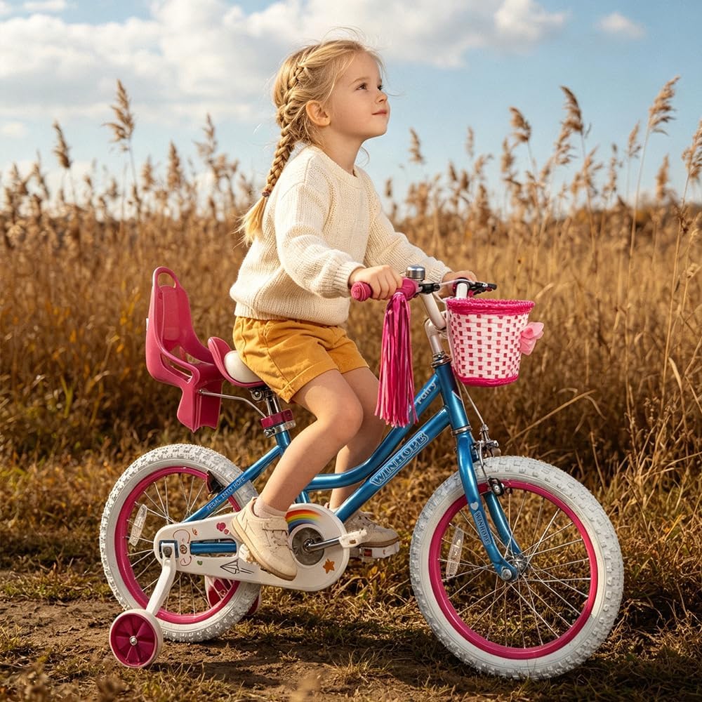 Bicicleta WinHope Fairy Girls con Asiento para Muñeca, Bicicleta Infantil de 12-20 Pulgadas para Edades 2-12