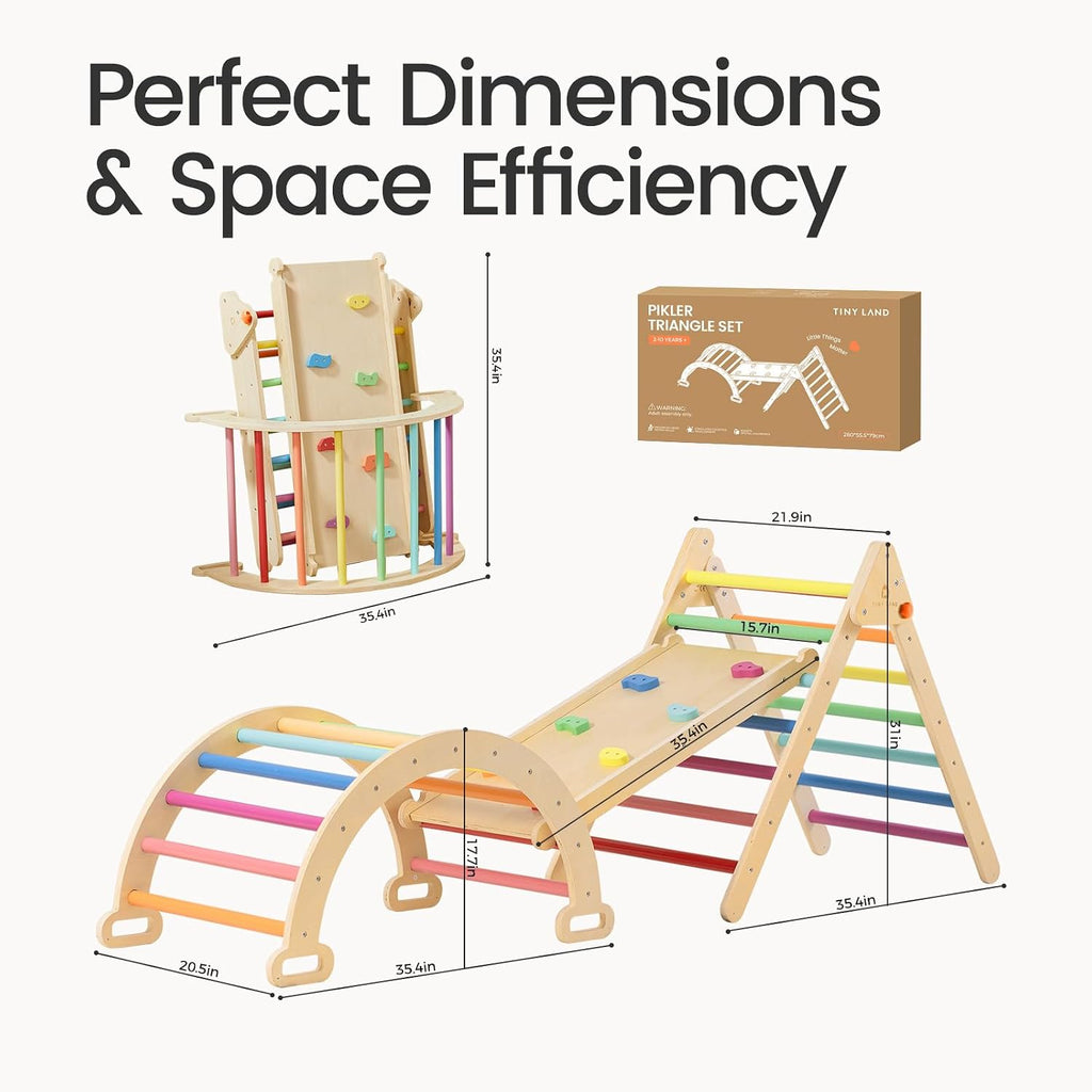 Tiny Land Pikler - Juego de triángulos plegables 7 en 1, juego de juguetes de escalada triangulares Pikler para niños, parque infantil interior de bebé, gimnasio de selva, juego de escalada Montessori