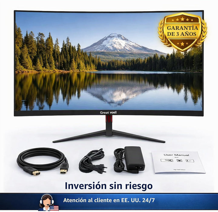 Great voell Monitor curvo para juegos de 24 pulgadas 200Hz, pantall...