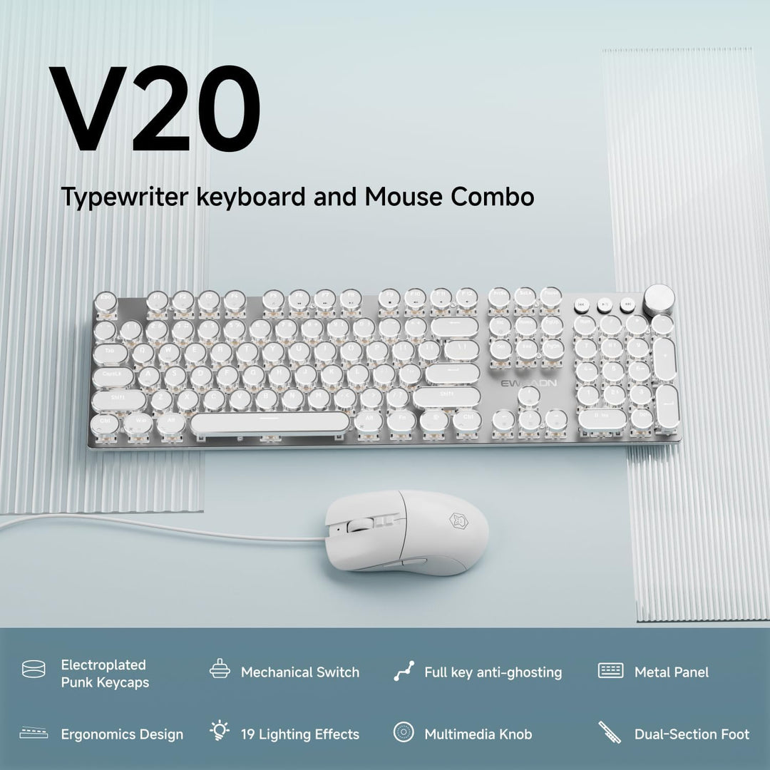 EWEADN - Combo de teclado y mouse con cable, teclado mecánico estil...