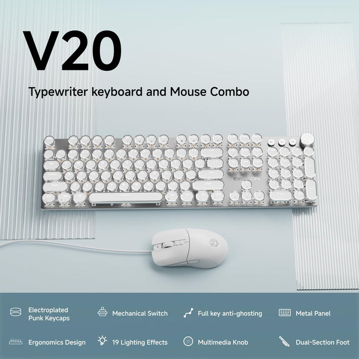 EWEADN - Combo de teclado y mouse con cable, teclado mecánico estil...