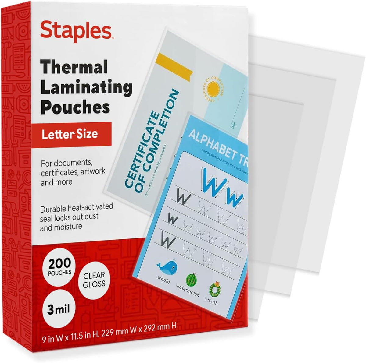 Staples Bolsas de laminación térmica, tamaño carta, 3 mil, 200/paquete