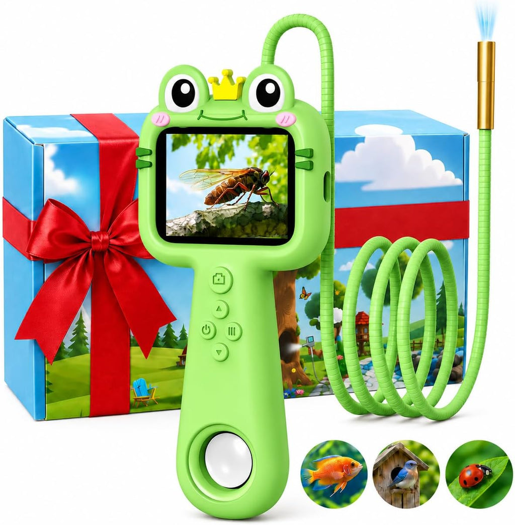 Cámara de boroscopio de juguete para niños, juguete educativo STEM Science para 4, 5, 6, 7, 8, 9, 10 años, regalo de cumpleaños, cámara de alcance infantil de 2.4 pulgadas para aventuras al aire libre y descubrimiento de la naturaleza (verde)