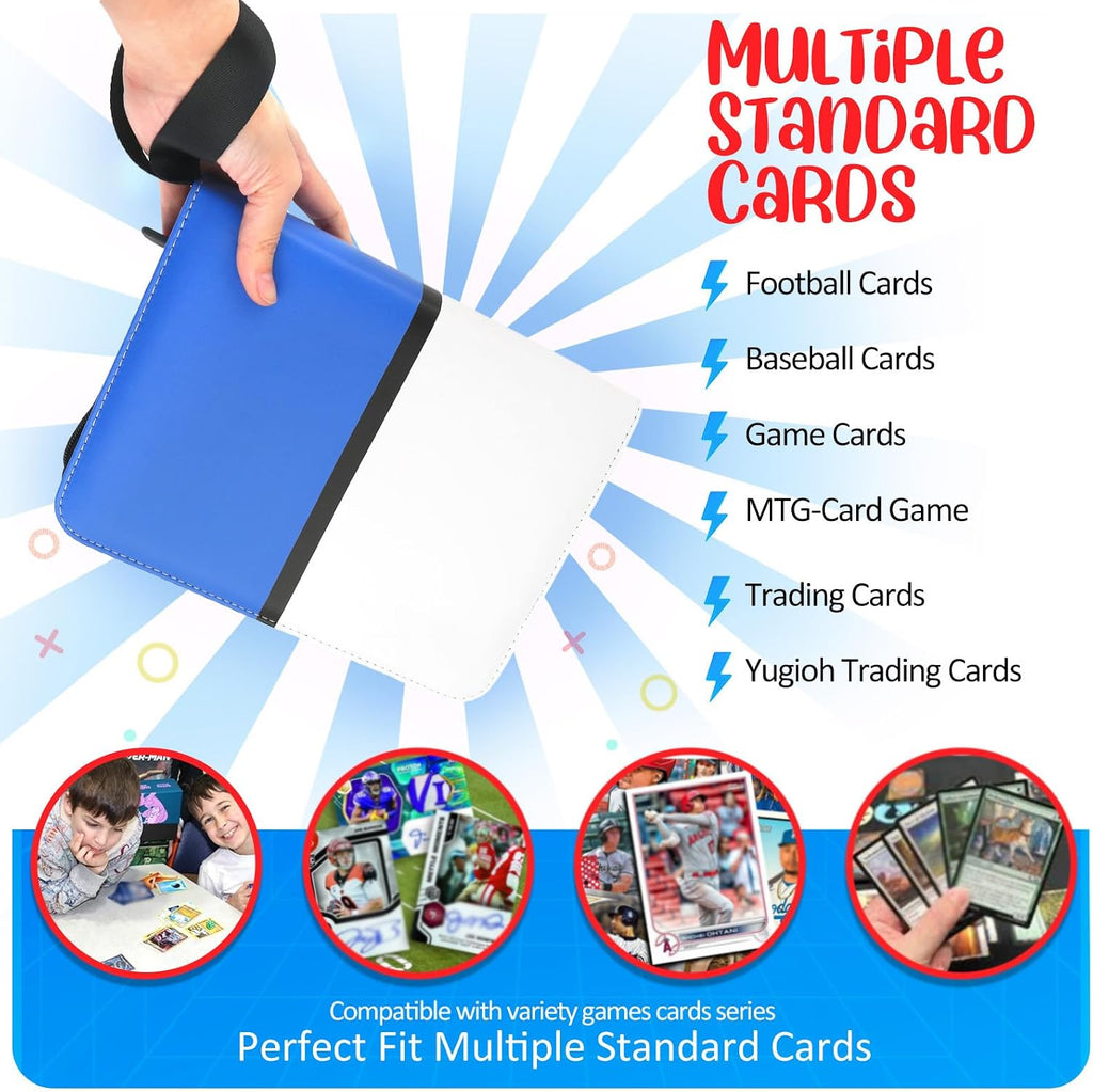 Carpeta para tarjetas de 4 bolsillos, porta tarjetas coleccionables que cabe 400 tarjetas con 50 fundas extraíbles, álbum portátil para colección de cartas, estuche para cartas de juego con cremallera