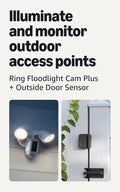 Cámara con reflector cableada Ring Plus (blanco) con Sensor para puertas exteriores (modelo más reciente, blanco)