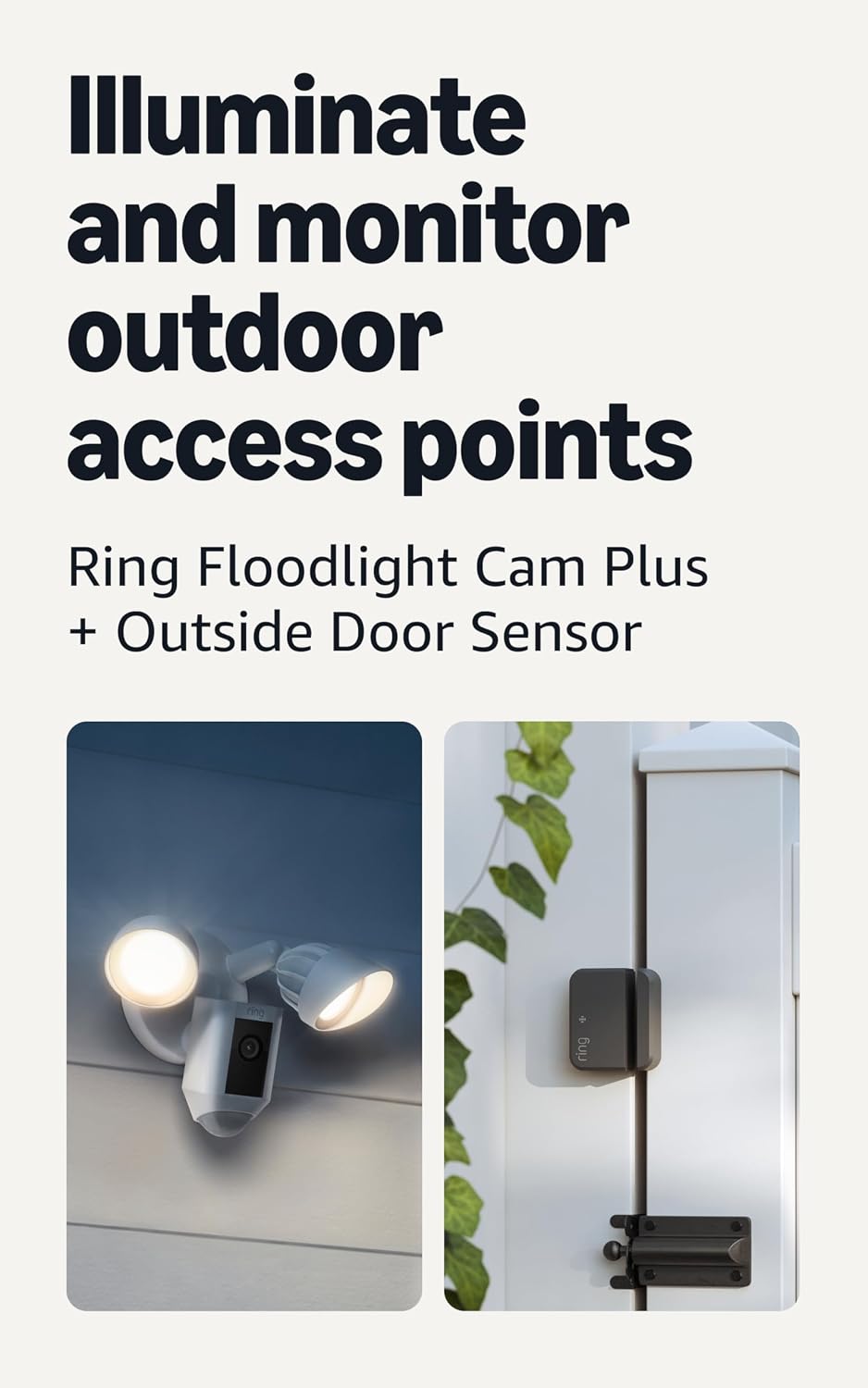 Cámara con reflector cableada Ring Plus (blanco) con Sensor para puertas exteriores (modelo más reciente, blanco)