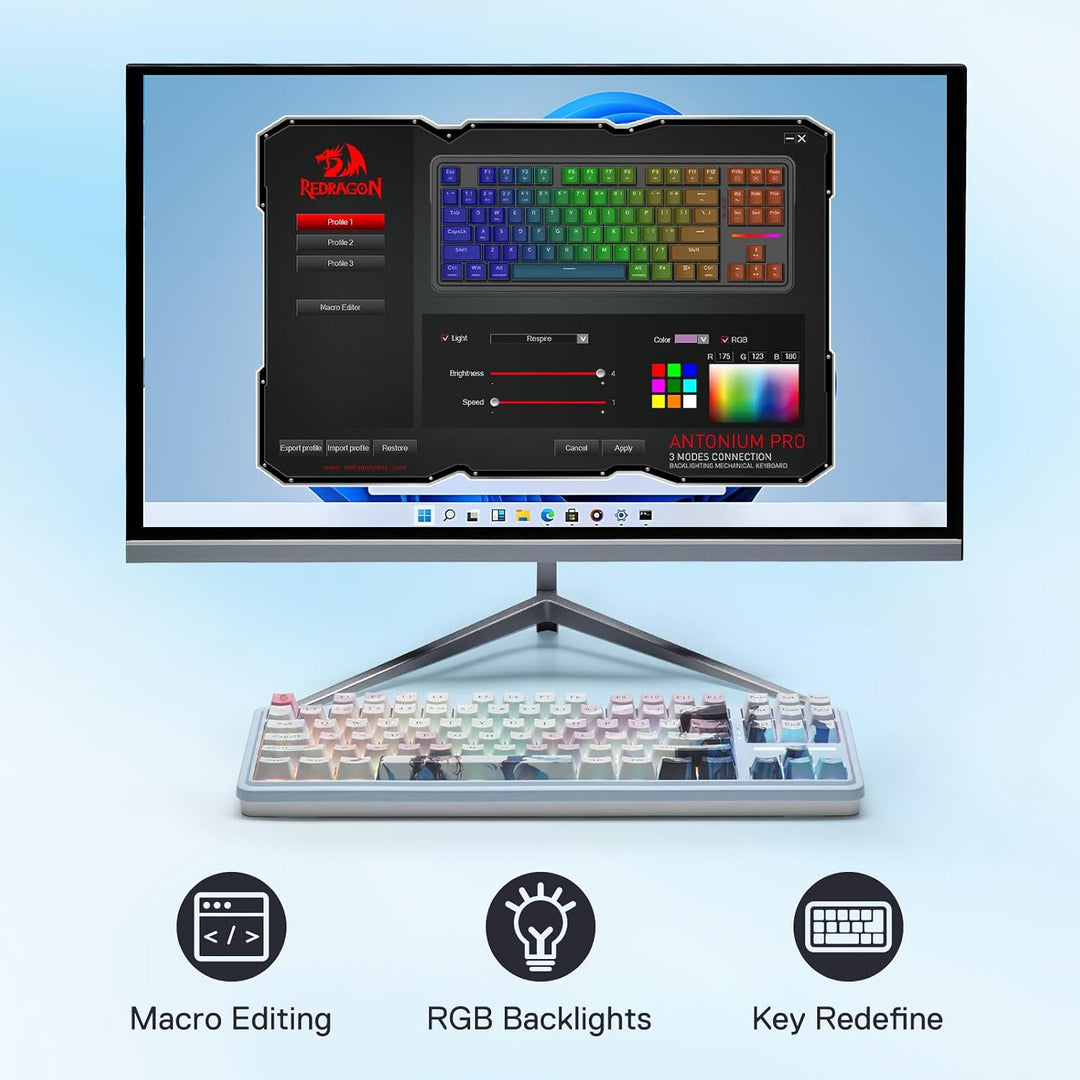 Teclado Gaming RGB Inalámbrico Redragon K728 PRO SE 80% 87 Teclas c...