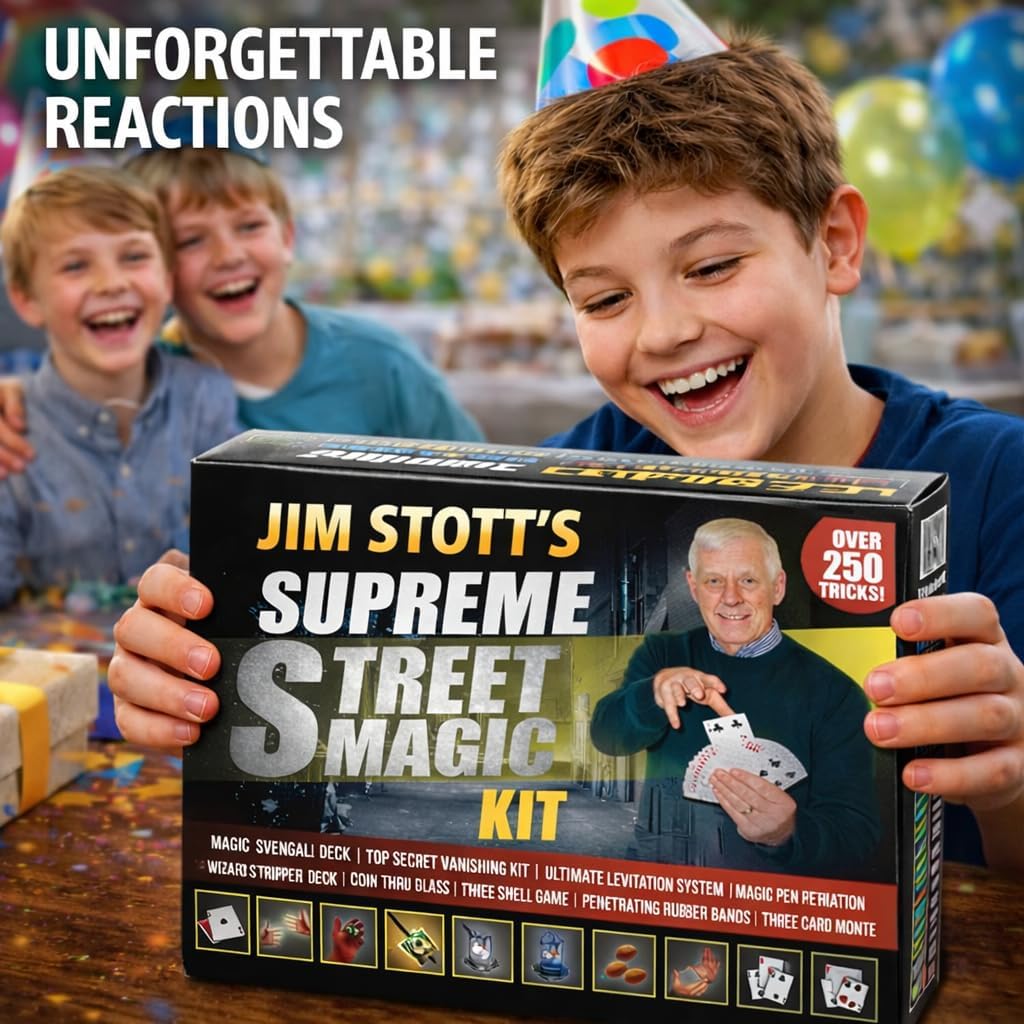 Jim Stott's Supreme Street Magic Kit – Más de 250 trucos de magia fáciles para niños a partir de 8 años, adolescentes y adultos | Trucos de cartas, magia de monedas