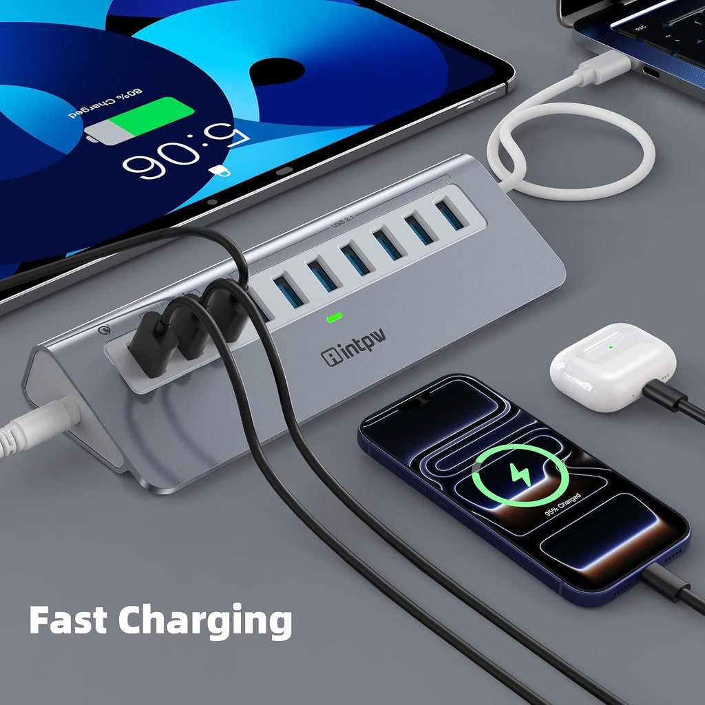 intpw, hub USB 3.2 de 10 puertos, alimentado