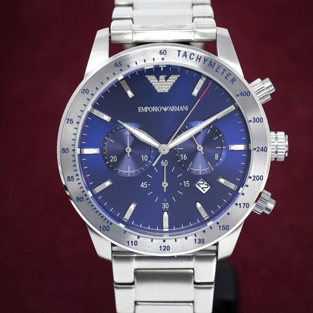 Emporio Armani Reloj de acero inoxidable para hombre con cronógrafo o movimiento de tres manecillas