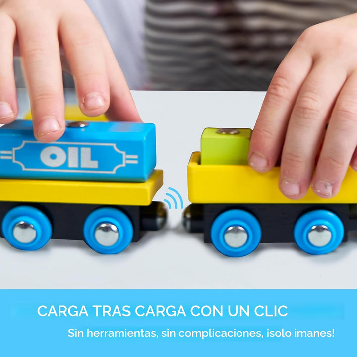 Montessori - Juego de tren de madera para niños 12 vagones