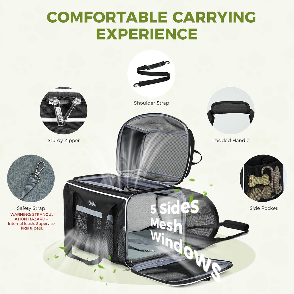 Lekereise Transportador de mascotas expandible superior y lateral de 18 x 11 x 11 pulgadas, aprobado por Delta American United Aerolínea, transportadores de viaje para perros pequeños y gatos con
