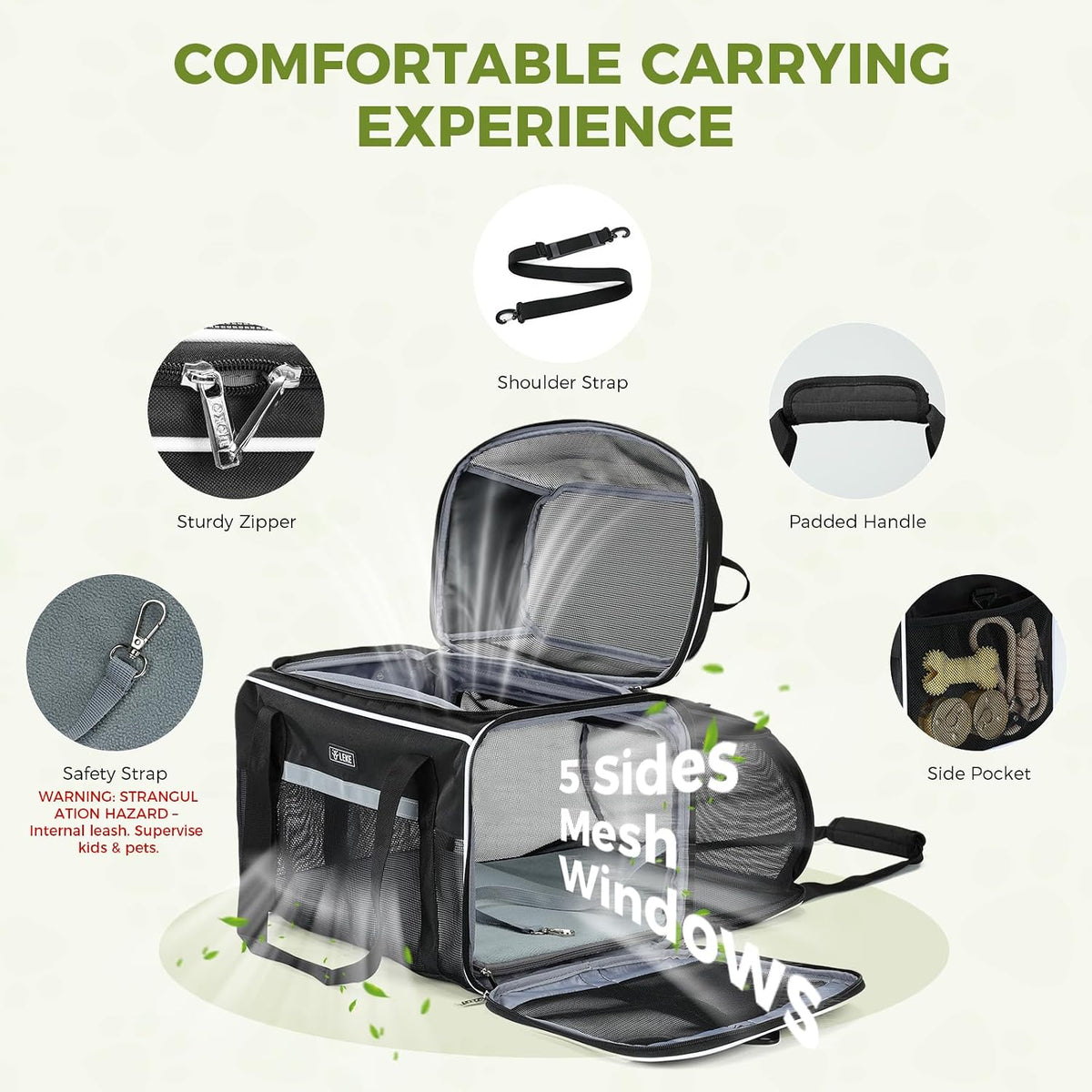 Lekereise Transportador de mascotas expandible superior y lateral de 18 x 11 x 11 pulgadas, aprobado por Delta American United Aerolínea, transportadores de viaje para perros pequeños y gatos con