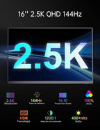 Monitor de viaje portátil 2K 144Hz 16" para PC portátil Switch Xbox PS5/4
