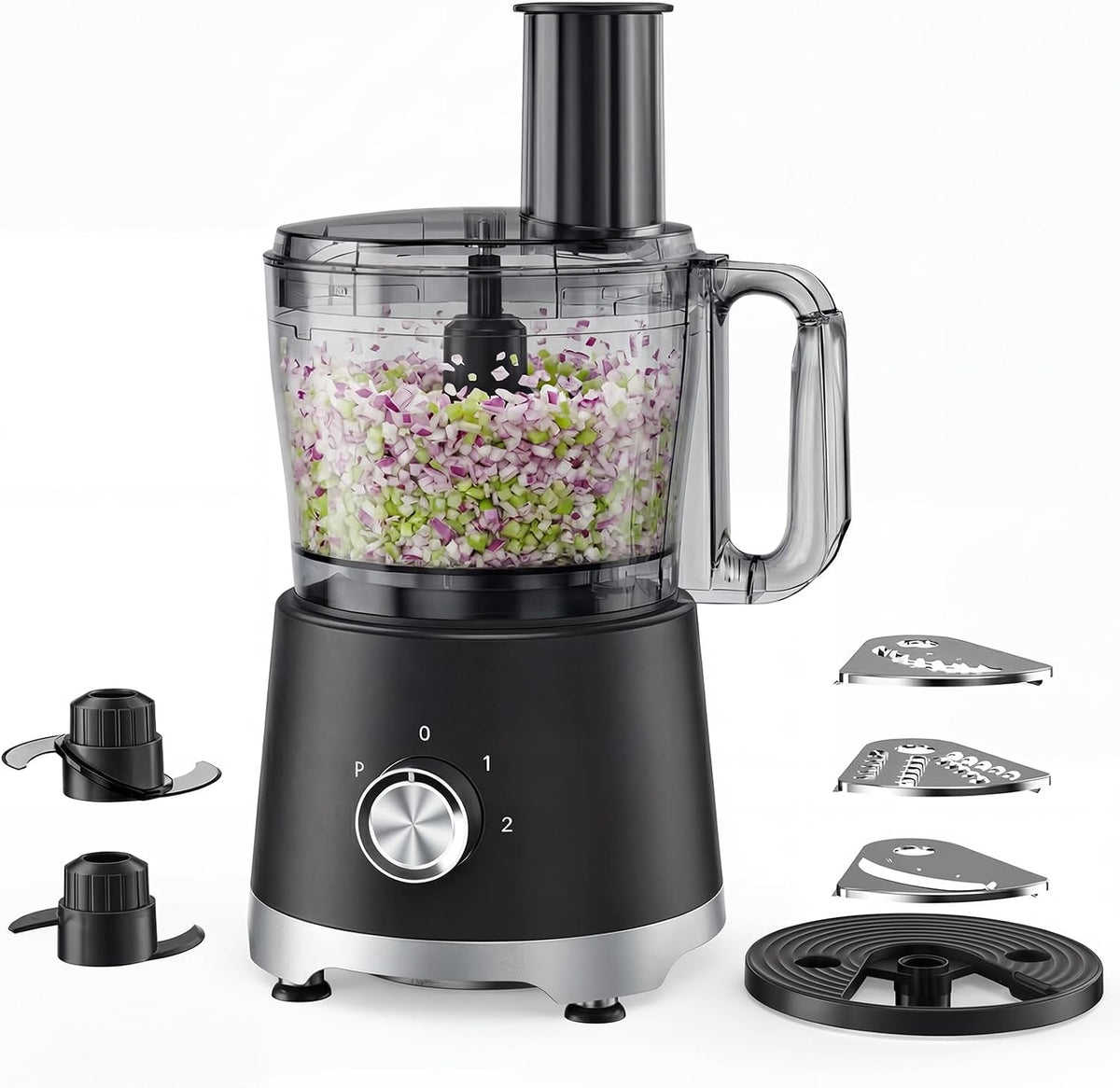 OLIXIS Procesador de alimentos 10.5 tazas, 600 W potentes procesadores de alimentos con 5 cuchillas, molinillo de carne apto para lavavajillas para rebanar, triturar, picar, amasar, para carne