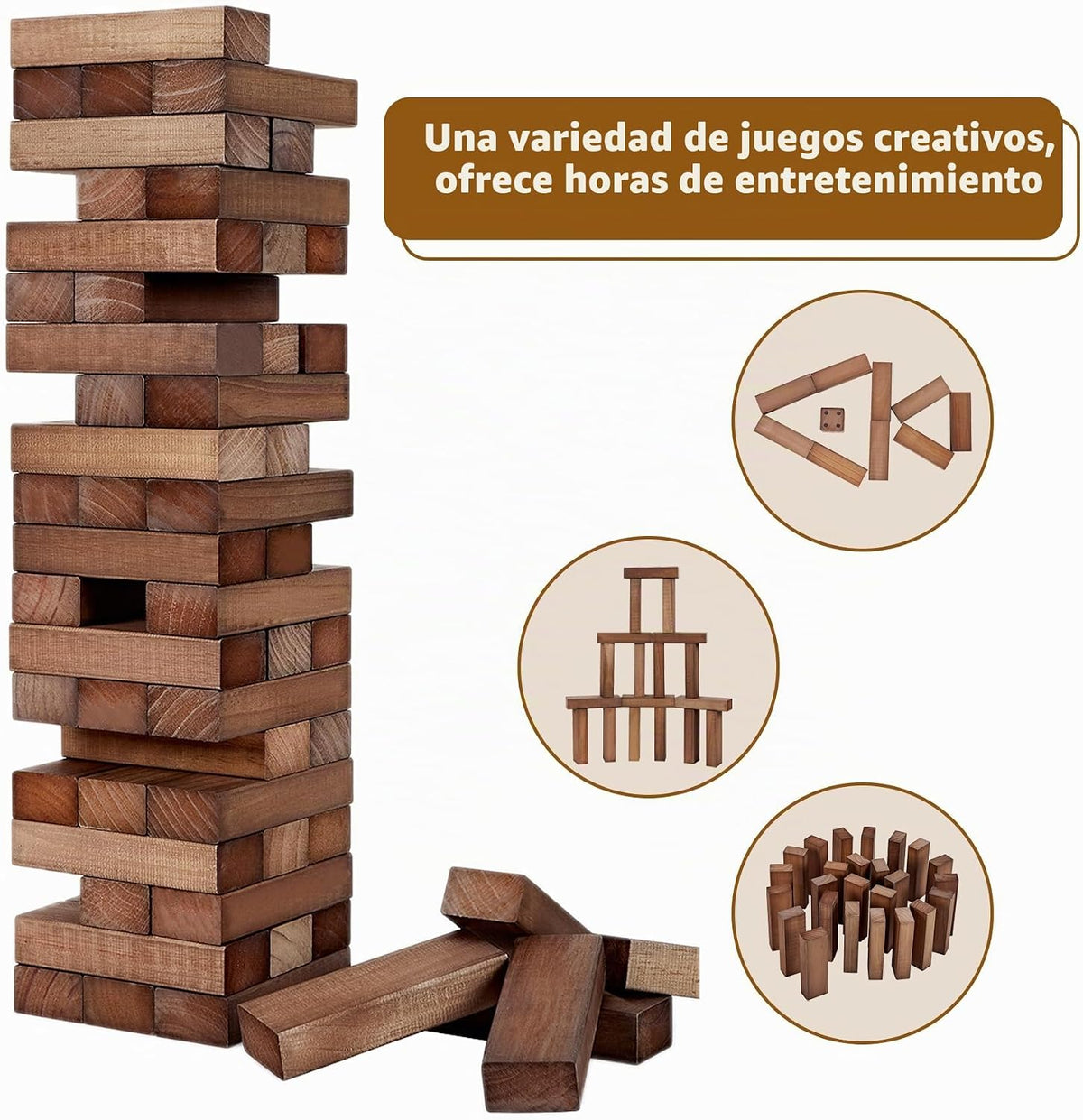 ApudArmis 60 piezas gigante Tumble, juego de madera de pino apilado al aire libre 3.2 pies