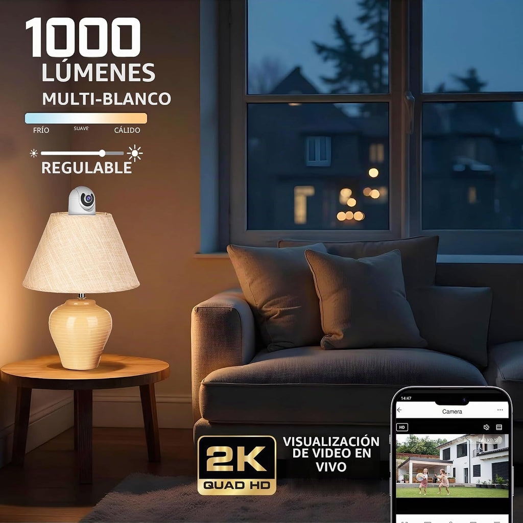 Energizer Cámara de seguridad inteligente con bombilla 2K, luz LED de 1000 lúmenes, cámara de enchufe Wi-Fi 5G y 2.4G para exteriores, seguimiento automático de inclinación panorámica, (detecciones