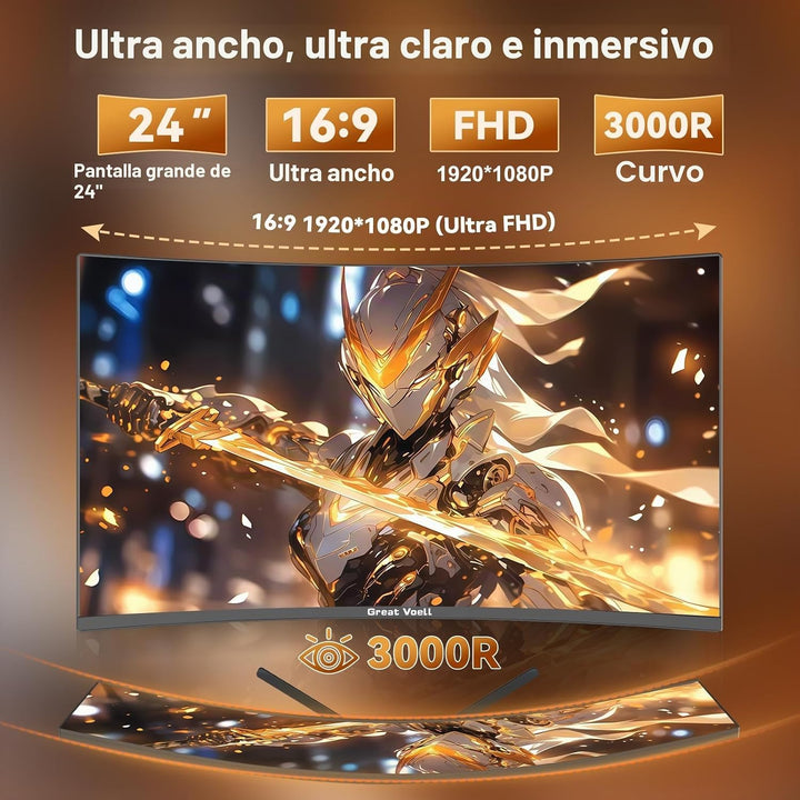 Great voell - Monitor curvo de juegos de 24 pulgadas, 180Hz FHD 108...