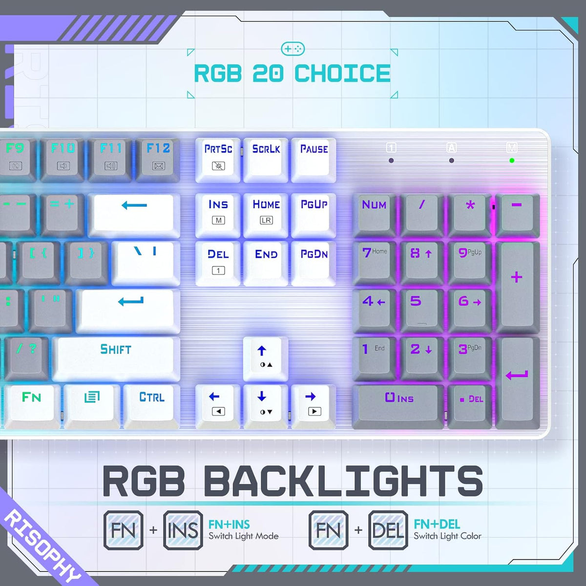 RisoPhy Teclado Mecánico Inalámbrico, Modo Triple 2.4G\/USB-C\/Blue...