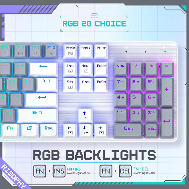 RisoPhy Teclado Mecánico Inalámbrico, Modo Triple 2.4G\/USB-C\/Blue...