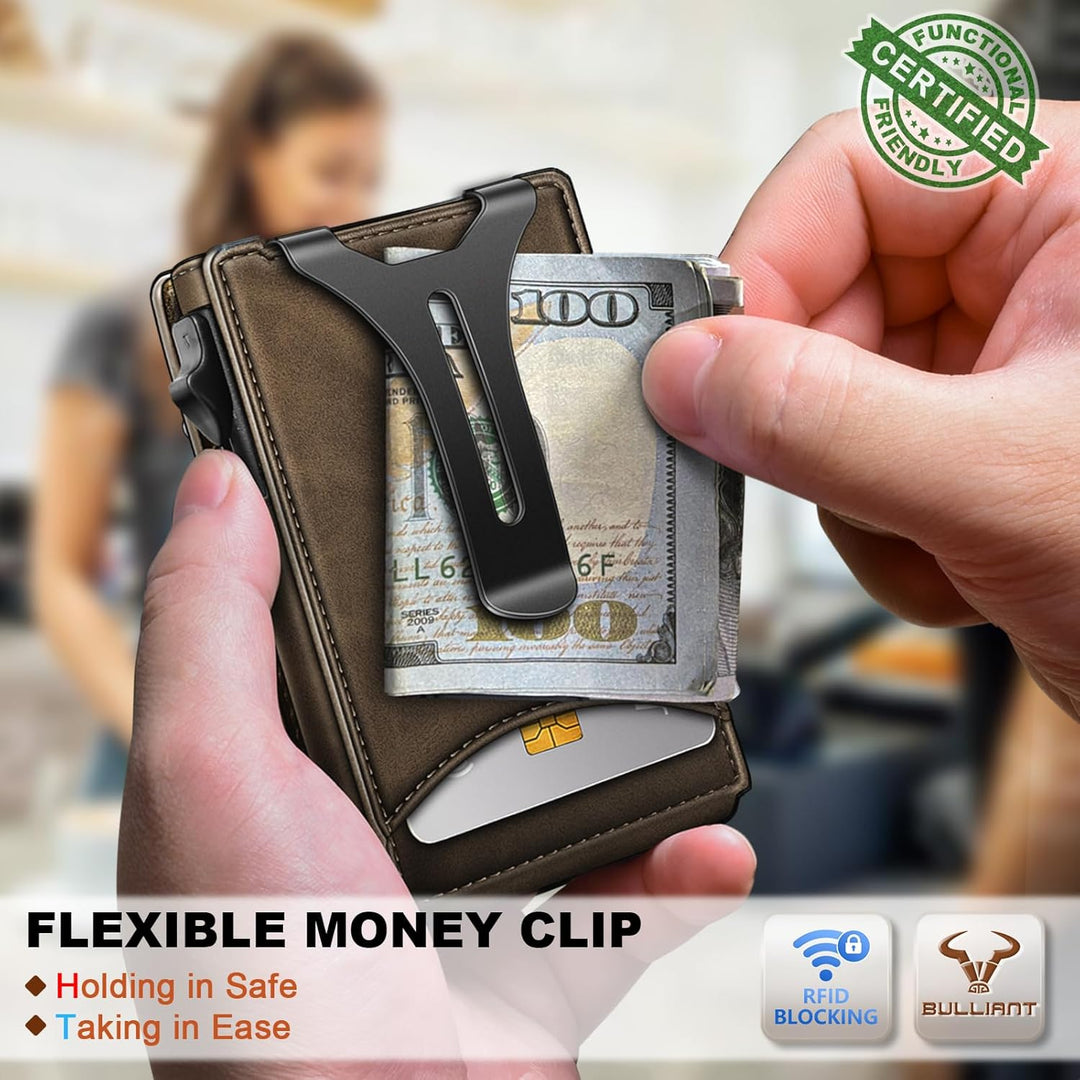 Cartera BULLIANT para hombre, cartera con clip de dinero delgada pa...