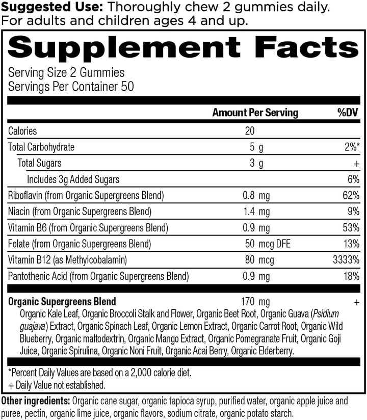Ancient Nutrition Supergreens - Gomitas orgánicas de superalimento...