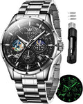 Reloj para Hombre OLEVS Esfera Cielo Estrellado Fase Lunar Lujo Negocios Analógico Cuarzo Clásico Casual Fecha Resistente al Agua Luminoso