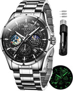 Reloj para Hombre OLEVS Esfera Cielo Estrellado Fase Lunar Lujo Negocios Analógico Cuarzo Clásico Casual Fecha Resistente al Agua Luminoso