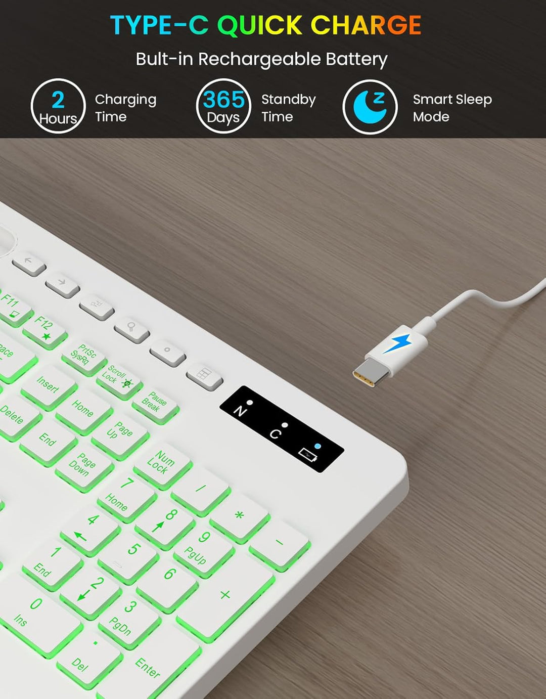 Teclado inalámbrico con retroiluminación de 7 colores, reposamuñeca...