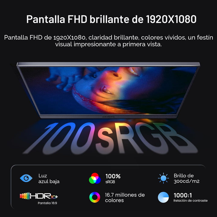 ARZOPA \u2013 Monitor portátil 16.1 pulgadas FHD 1080p, 100% sRGB,...