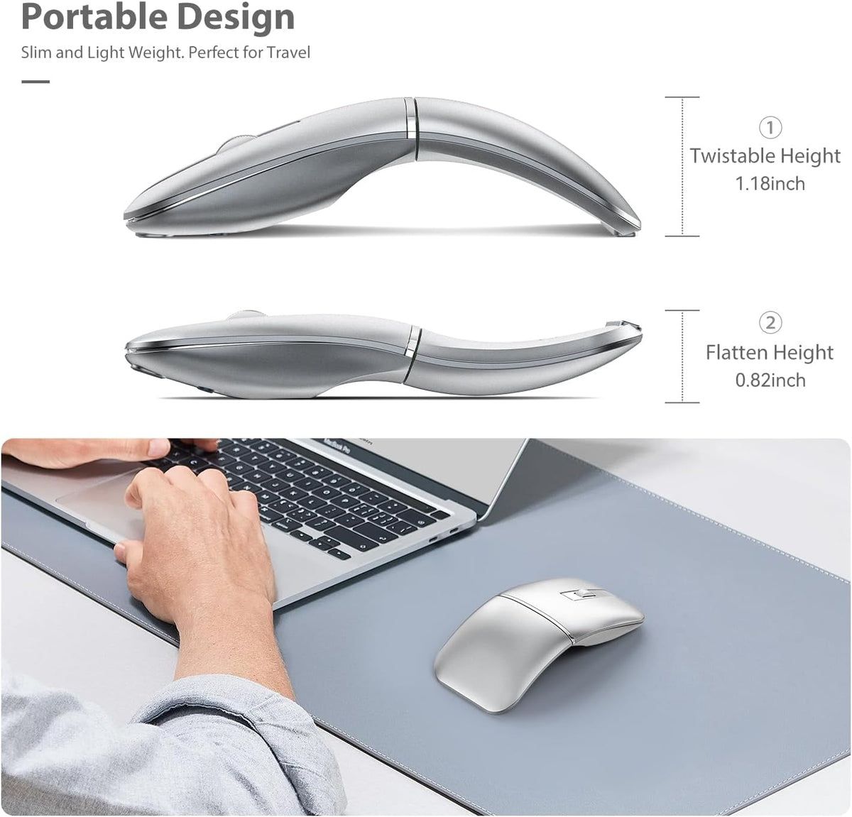 Ratón inalámbrico Bluetooth de arco plegable para viajes, modelo du...