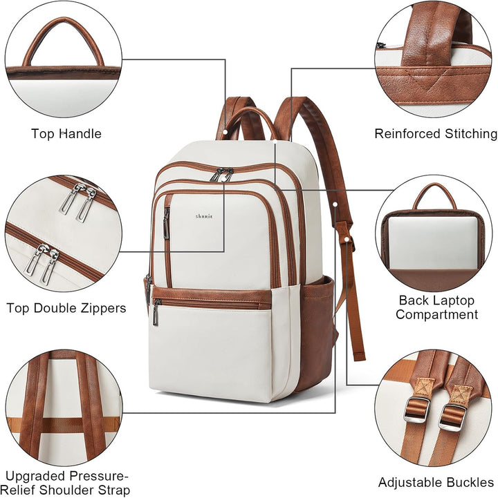 Shrrie Mochila de cuero para laptop de 17 pulgadas para mujer, moch...