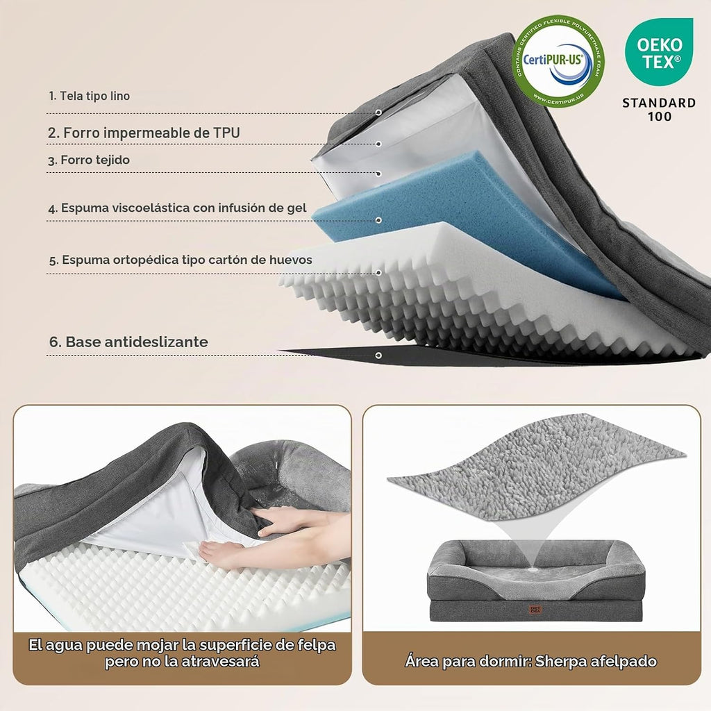 EHEYCIGA - Cama ortopédica XL para perros grandes, sofá de espuma viscoelástica para perros, color gris