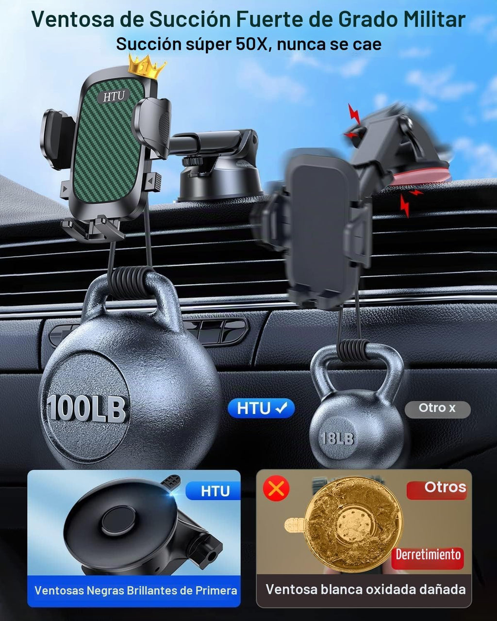Soporte universal para teléfono celular para automóvil [potente ventosa] Soporte universal para teléfono de automóvil para salpicadero, parabrisas de ventilación, brazo largo, soporte para teléfono celular, funda gruesa, compatible con teléfonos pesados