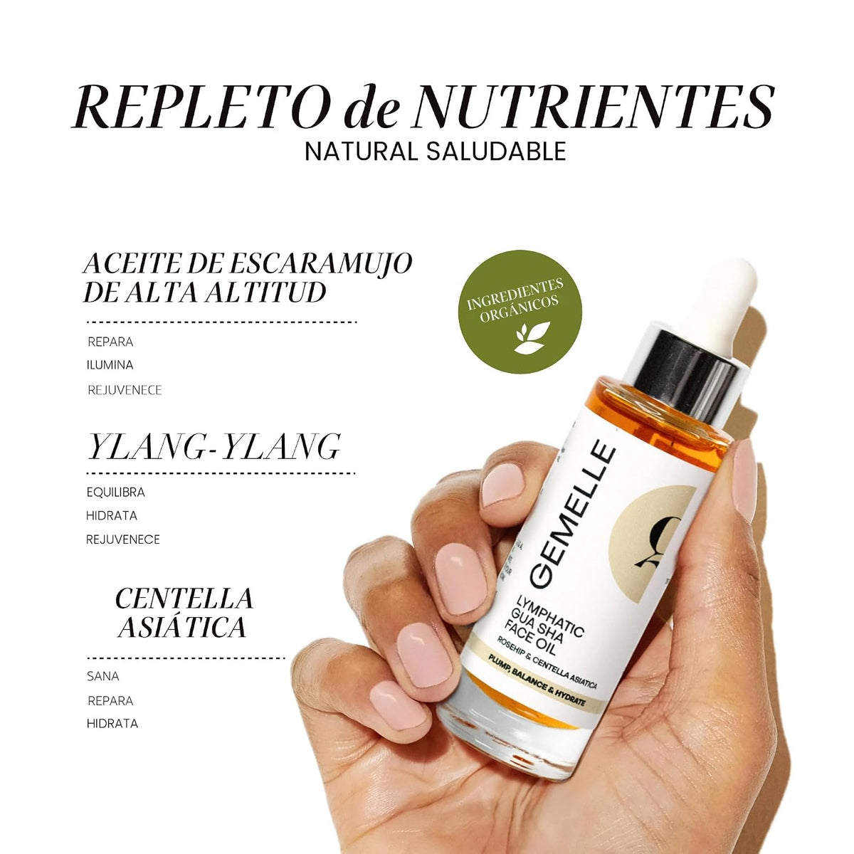GEMELLE Aceite Facial Linfático Gua Sha | Ganador de 10 Premios | V...