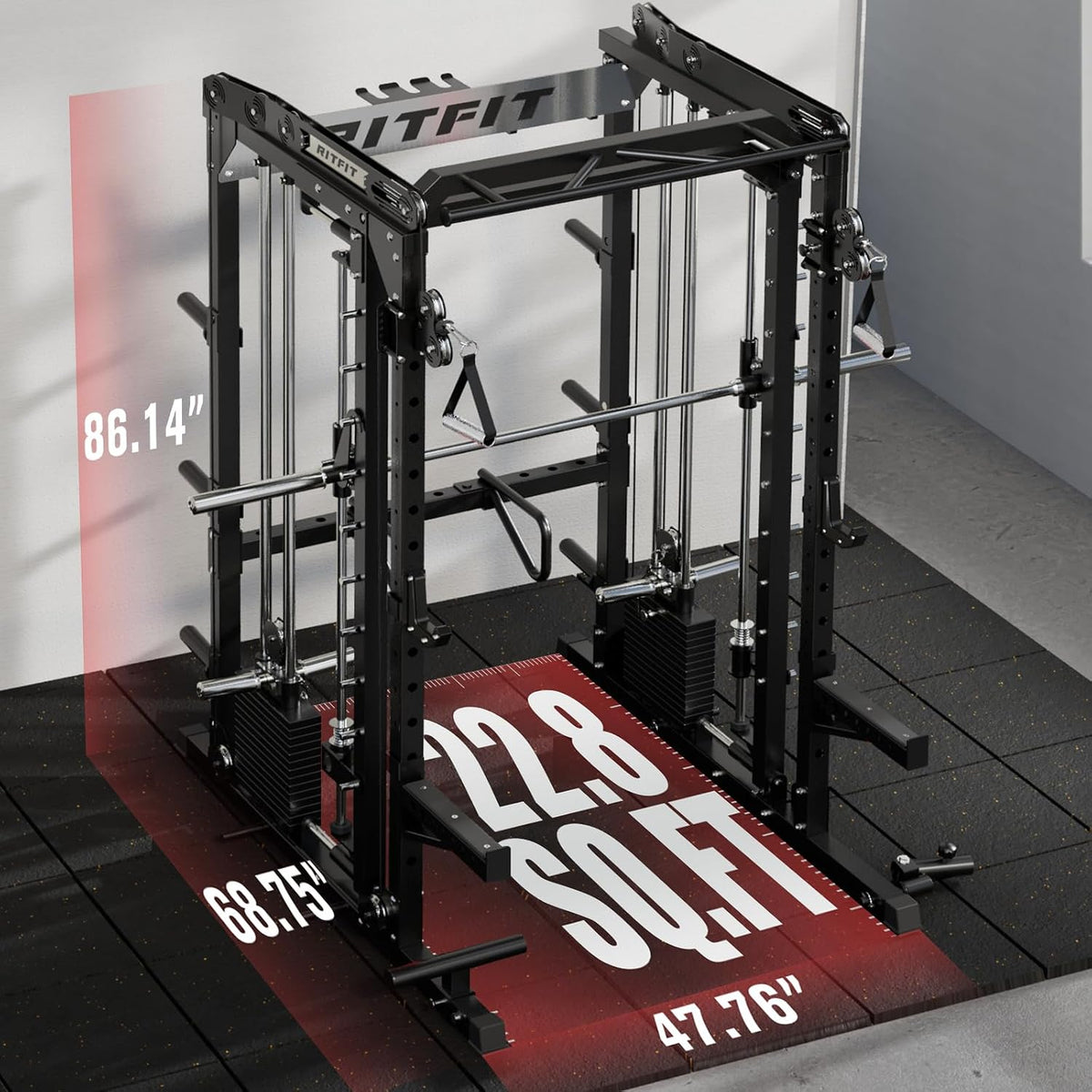 RitFit Máquina de M2 3D Smith con la pila de acero del peso, jaula del