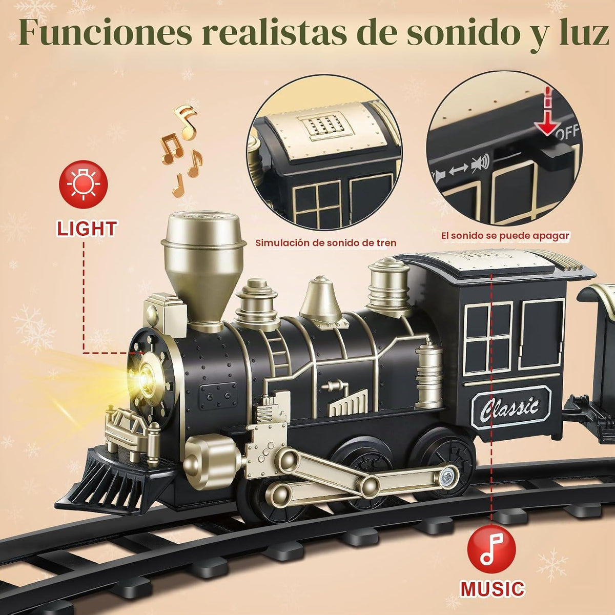 JUQU - Juego de tren modelo a pilas con luz, sonido y pistas
