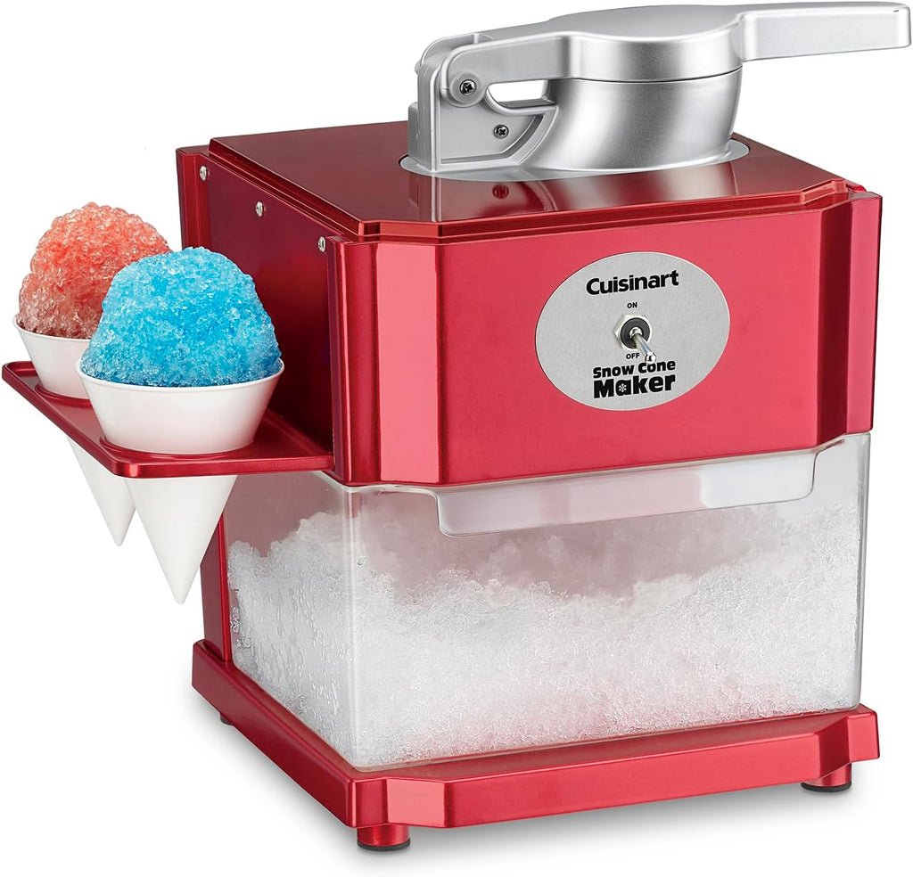 Cuisinart - Máquina de cono de nieve, motor de 90 W, seguridad de enclavamiento, 4 conos reutilizables, diseño compacto, encimera, color rojo