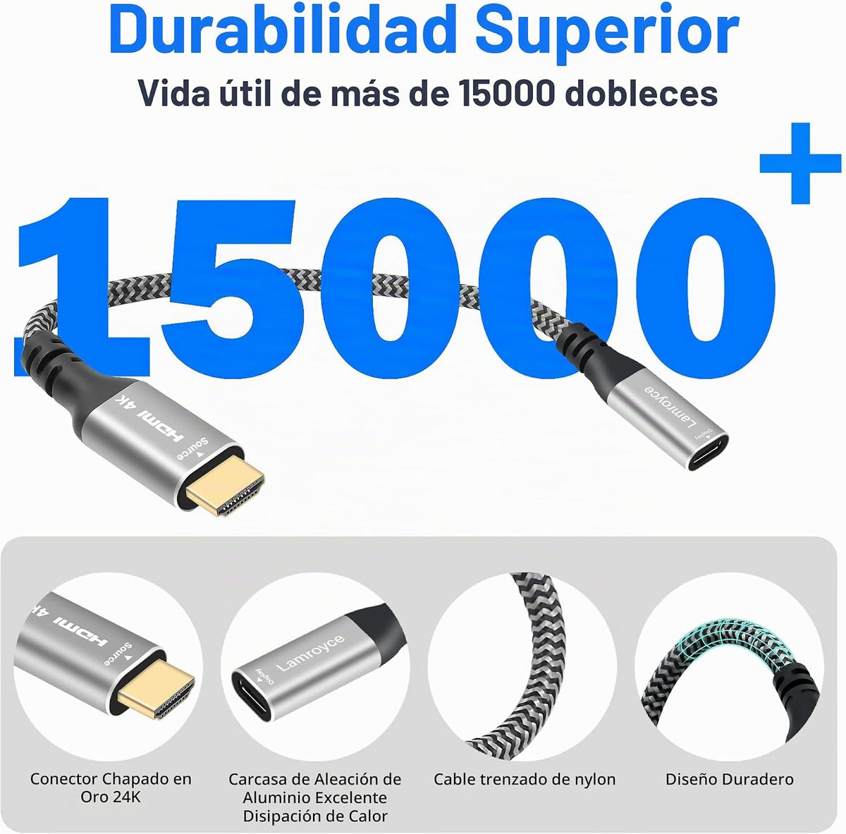 Adaptador HDMI activo a USB C con cable USB C 4K@60Hz, unidireccional