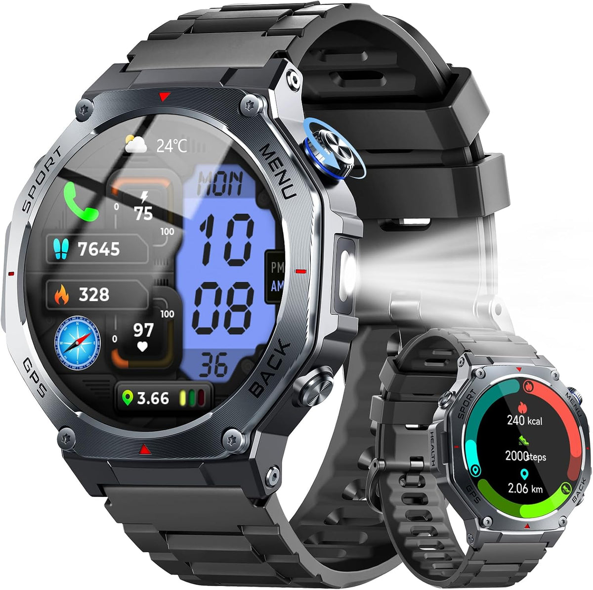 Reloj inteligente militar para hombre con GPS de doble banda