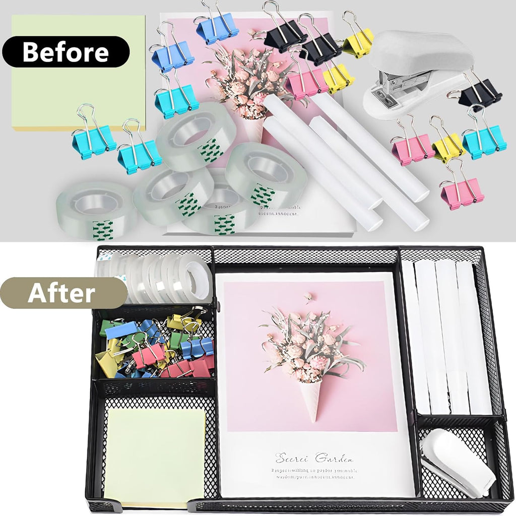 Juego organizador de escritorio negro, suministros de oficina con grapadora