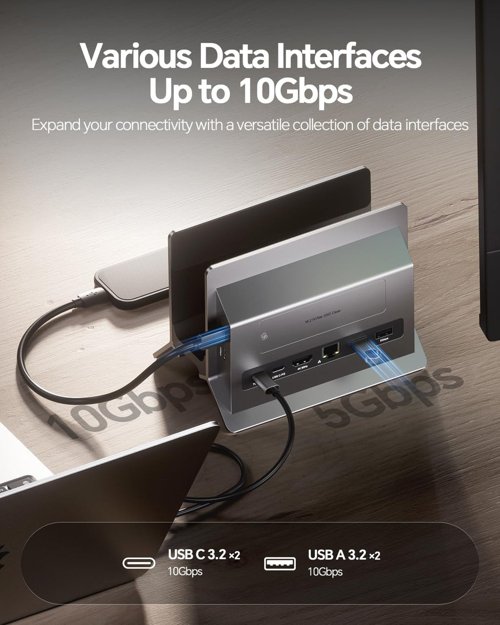 Estación de acoplamiento vertical USB-C 11 en 1 con carcasa SSD NVME M.2